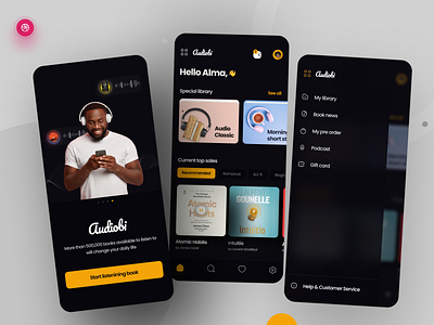 Audiobi App app application audible audio audio app audio player audiobook book listening mobile product design reading app ui ui design ux