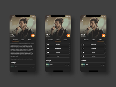 Showcase Daily App Design - Artist Page app app design art direction creative direction design mobile mobile app mobile app design mobile design music music app music discovery music player product design ui ui design ux ux design uxui uxui design