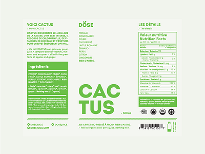 Dose - 500ml Labels bottle cactus cold pressed dose ingredients juice label nutrition facts sofia usda