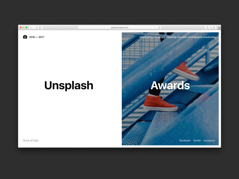 The Unsplash Awards awards photography split screen unsplash web design