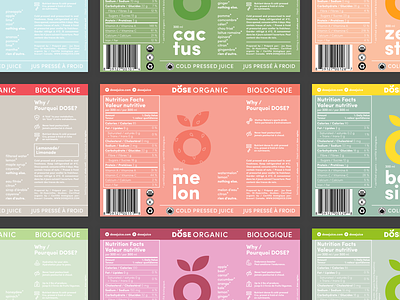 Dose Labels: Revisited cold pressed juice colour design dose packaging