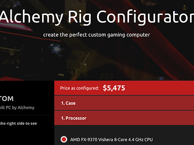 Rig Configurator Page alchemy black computers gaming pc red red and black