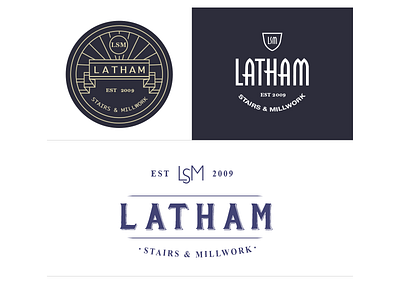 Some logo concepts for Latham Stairs & Millwork. blue gold logo logos
