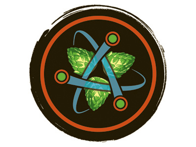 Atom Brewing Company atom beer black blue branding brewery circle green hops identity red