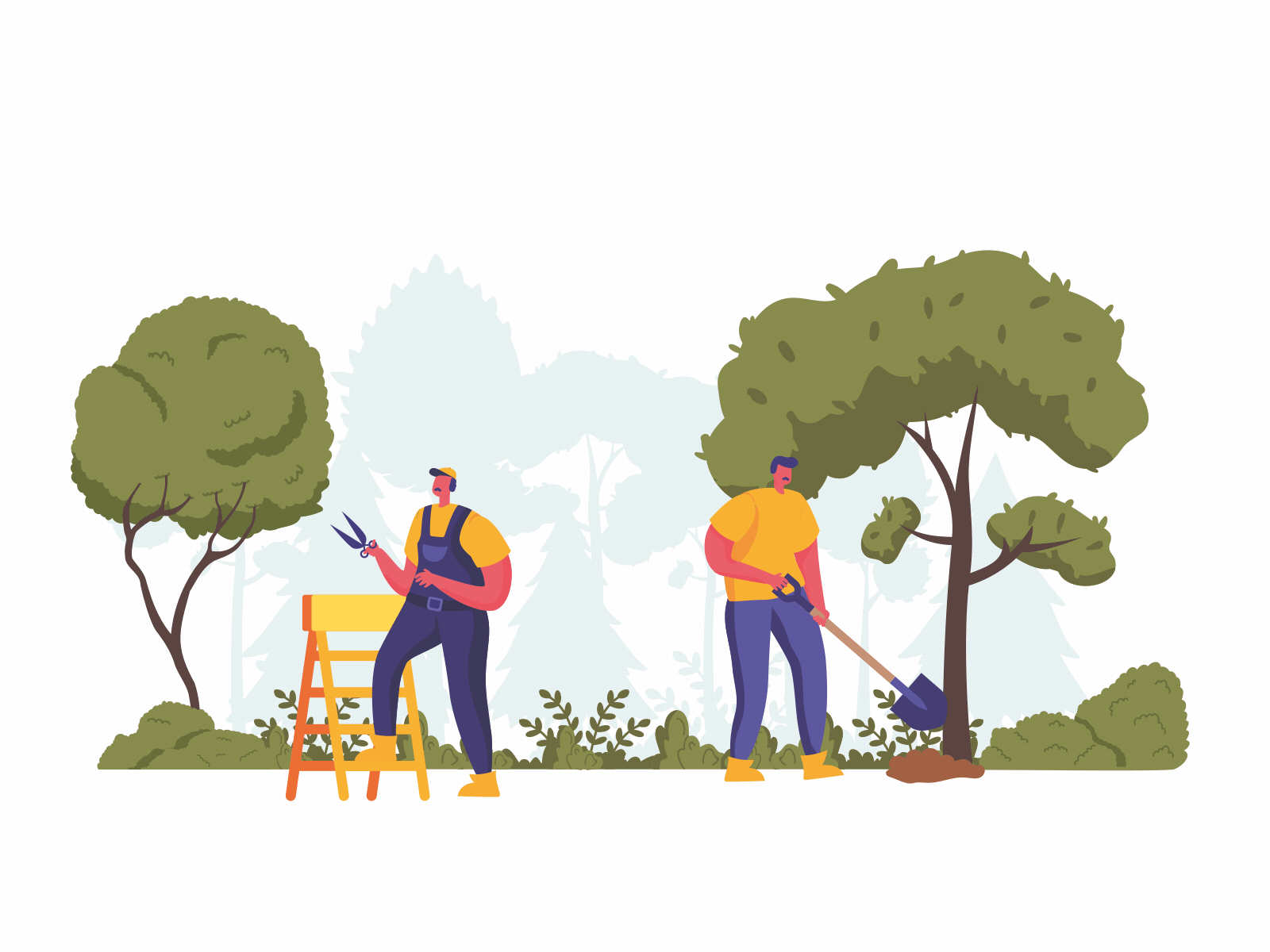Farming and gardening banner 2d animation 2d character animation farm farming garden gardener gardening lottie people tree ui