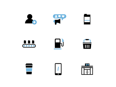 Drive Coffee Icons blue branding coffee gas icon set icons illustration phone shopping basket