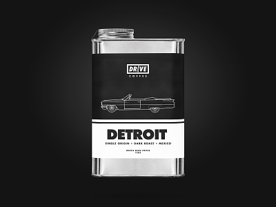 Drive Coffee Detroit Whole Bean Packaging automotive branding cadillac car coffee detroit drive coffee illustration label monoline packaging print vehicle