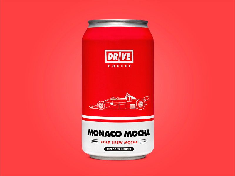 Drive Coffee Monaco Mocha automotive branding can car coffee cold brew drive illustration label mocha packaging vehicle