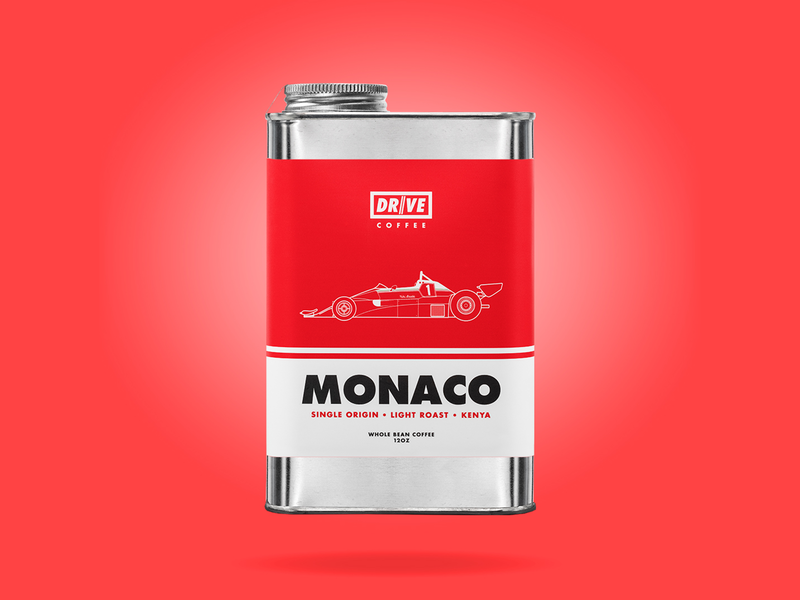 Drive Coffee Whole Bean Packaging automotive branding car coffee illustration oil can package design packaging print racecar