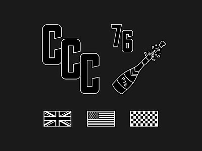 CCC Patches 76 automotive branding champagne checkered flag classic car icon illustration monogram union jack