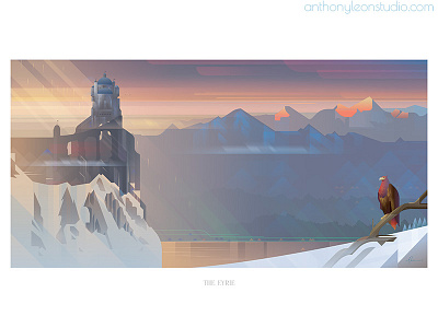 The Eyrie Anthony Leon Studio castle game art gamebackground gameofthrones illustrator art landscape mountains sunset theeyrie vector