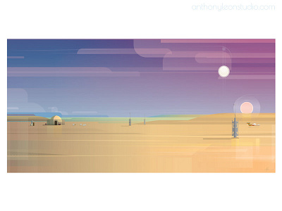 Tatooine Anthony Leon Studio anthonyleonstudio game art gamebackground illustrator art landscape skywalker starwars tatooine vector