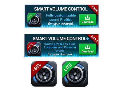 Banners - Smart Volume Control admob android app banner blue button design graphic green illustration red sale