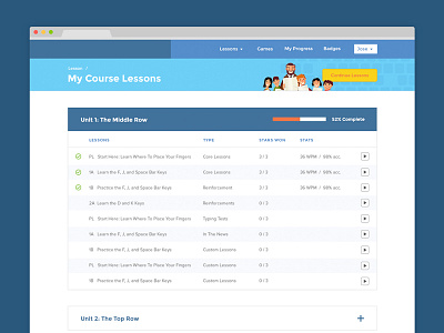 Course Listing education elearning kids lesson list school table ui web design