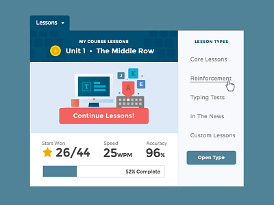 Lessons Dropdown computer dropdown education elearning illustration keyboard learning lessons mega dropdown typing ui