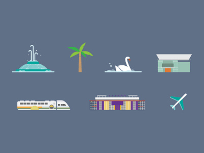 Orlando Things bird fountain illustration lake eola orlando palm plane swan train tree