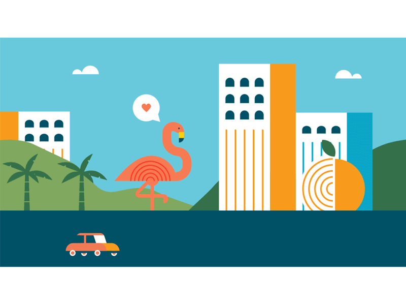 Transition animation building car flamingo gif illustration landscape motion