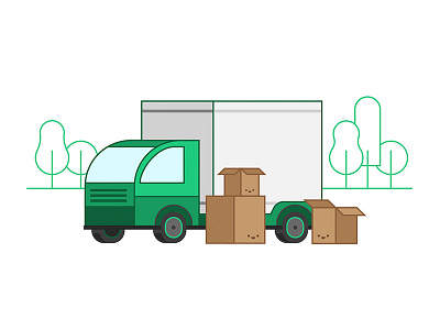 Truck Illustration box cute faces green happy illustration stroked tree truck