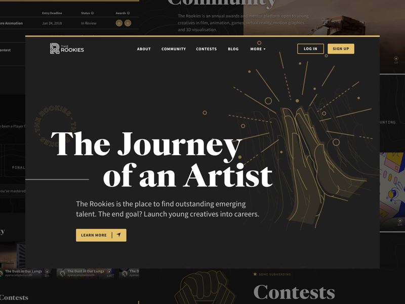 The Rookies Home illustration web design community contest quase high five hand gold dark black