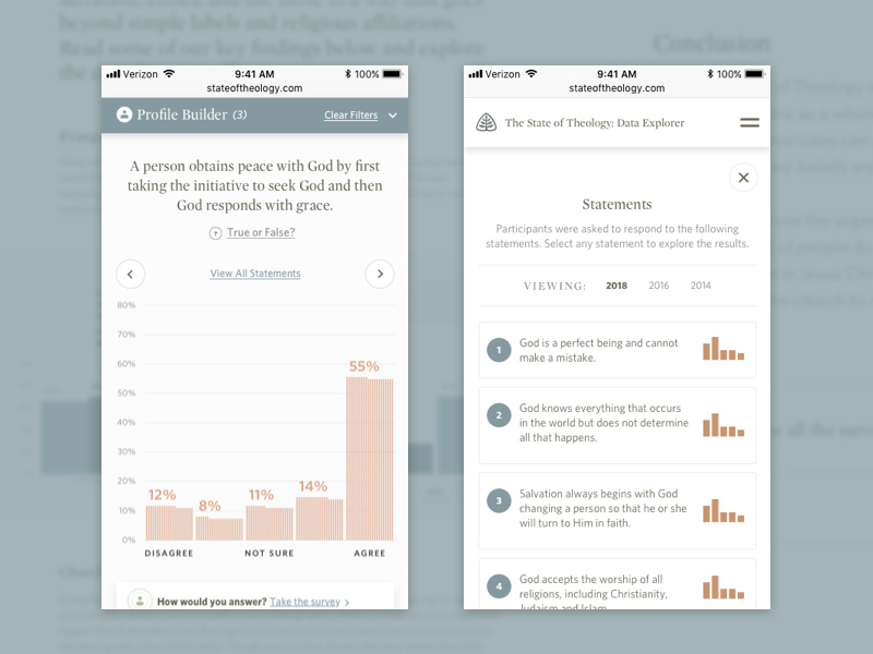 Ligonier Mobile results survey profile particles bar graph chart data mobile ui web design