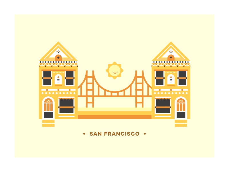 Left My 💛in San Francisco after effects animation cute flat gif golden gate bridge house illustration motion row house san francisco sf sun vector