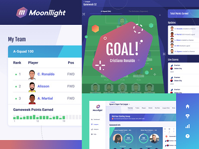 Moonllight Styles app color fantasy fantasy sports football gradient icon icon design interface logo soccer style team ui vibrant