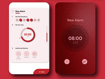 Alarm App UI 2 page alarm alarm app android app app design awesome dribbble engaging graphic design great iphone red red theme ui user interface userinterface