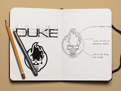 Duke Drink logo concept air black branding can charcoal dark design draw drink energy flying lift pencil sketch skull soda