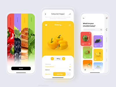 Groceries Shopping App add to basket adobe xd colorful ecommerce food and drink food app food delivery fruits groceries grocery app grocery store herbs uidesign vegetables