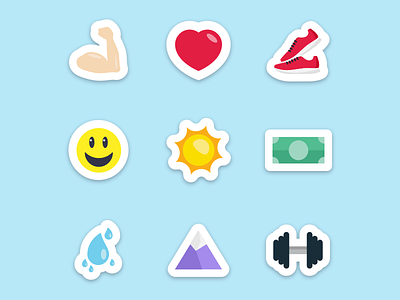 Sticker Set bicep dollar dumbell emoji heart money mountain rain running shoes smiley stickers