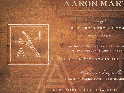 Wedding Invite aj branch invitation invite logo mark wedding wood wooden