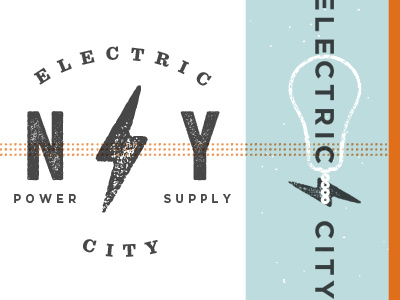 Electric City blue city electric gray identity light bulb logo ny orange power supply texture vector