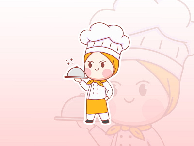 Cute Chef With Hijab Illustration Design