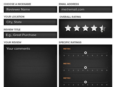 Write A Review design form input rating review slider stars ui web