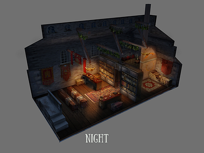 Night Interior 2d concept game concept
