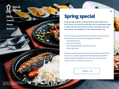 Restaurant website - special menu page