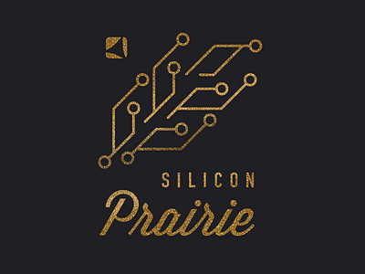 silicon prairie gold illustration logo shiny texture typography