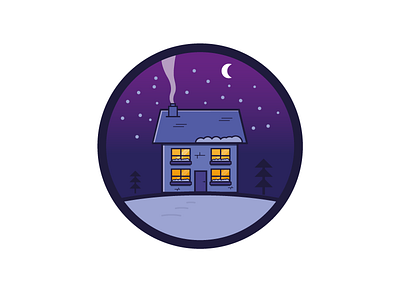 Winter is coming badge cosy house ice illustration night snow warm winter
