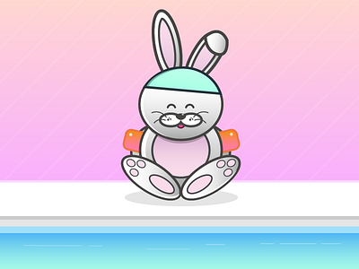 Bunny by the pool animal cartoon character cute pool simple water