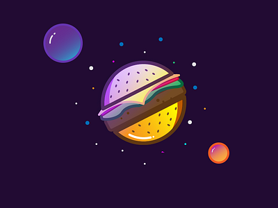 Planet Burger cartoon fast food flat food fun illustration junk night space stars