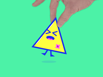 Put the triangle back in the box bright cartoon character cute flat hand injured kids minimal shape simple upset