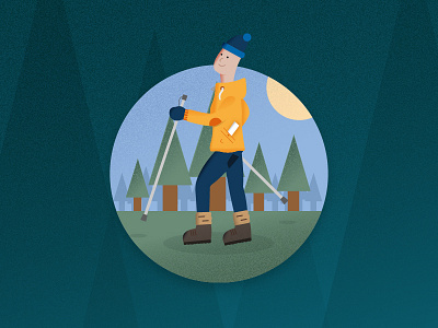 Nordic walker adventure cartoon character forest grain hike nordic outdoor person texture trail walk