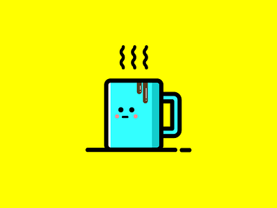 Coffee cartoon character cute drawing drink flat hot icon illustration mug simple