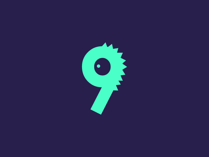 #Typehue Week 36: 9 lettering spike cute simple illustration character dinosaur creature monster icon bright numbers