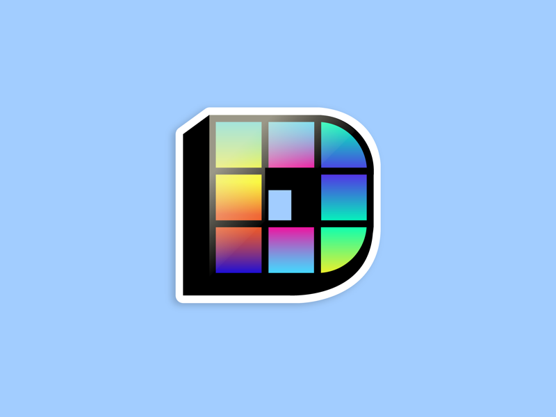 D logo icon sticker bright gradients disco lettering typography