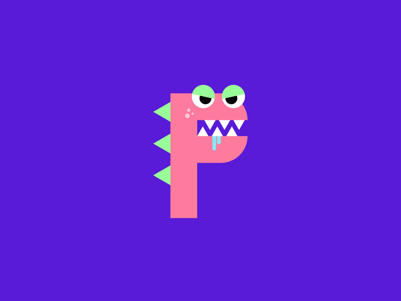 F cute creature monster character bright design illustration lettering typography