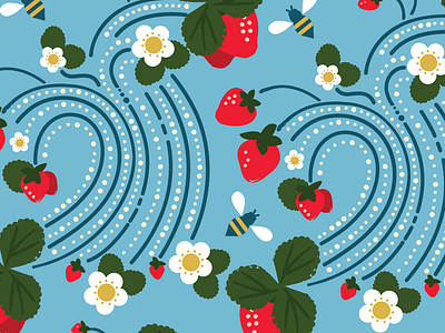 Strawberry Pattern bee can design dots flowers packagedesign pattern pattern design strawberry