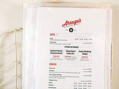 Arsaga's Drink Menu brand design brand identity branding cafe cafe menu coffee coffee menu drink drink menu menu