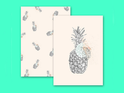 Ananas postcards ananas dots fruit graphic handdrawn illustration mint pattern pencil summer watercolor