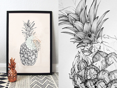 Graphic pineapple pencil illustration